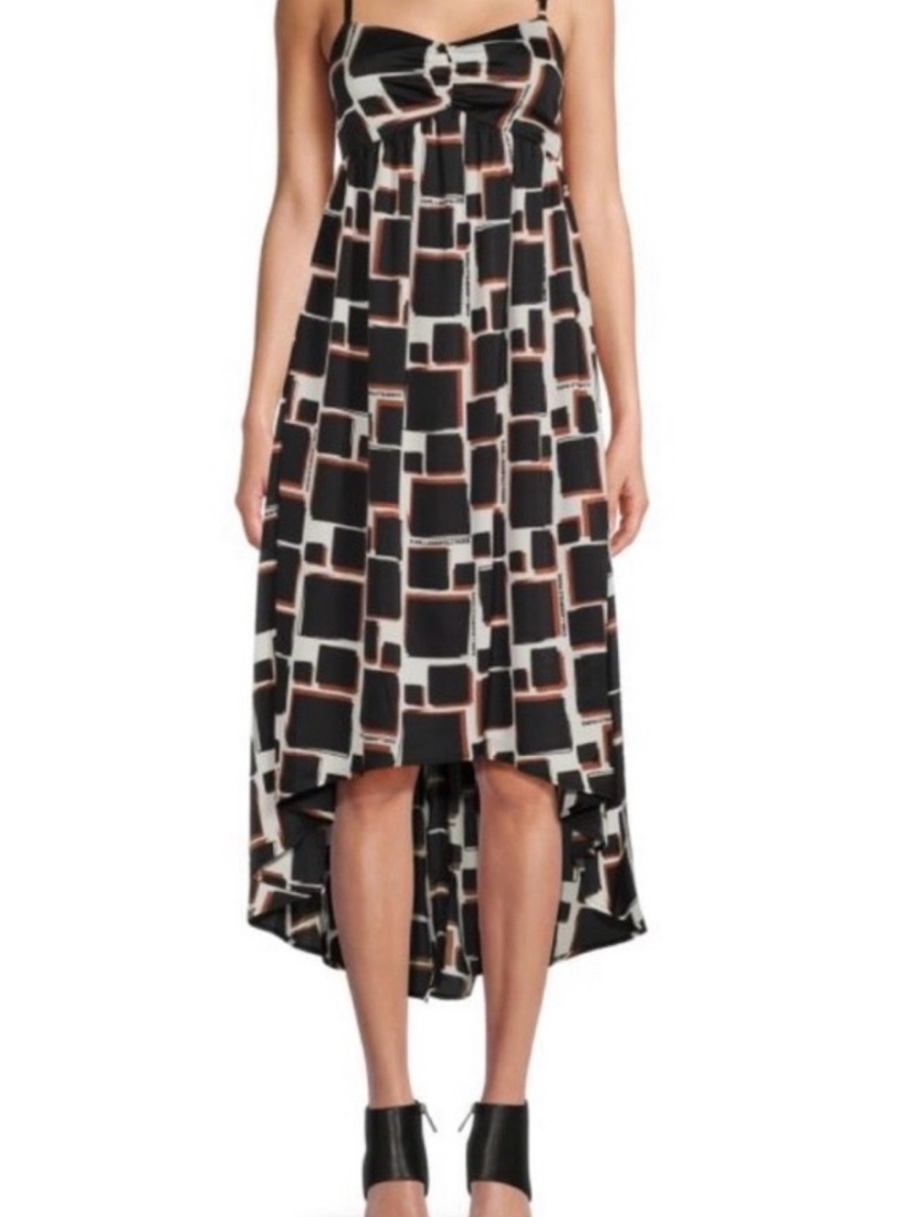 Karl Lagerfeld Black, White and Brown Geometric Maxi Dress
